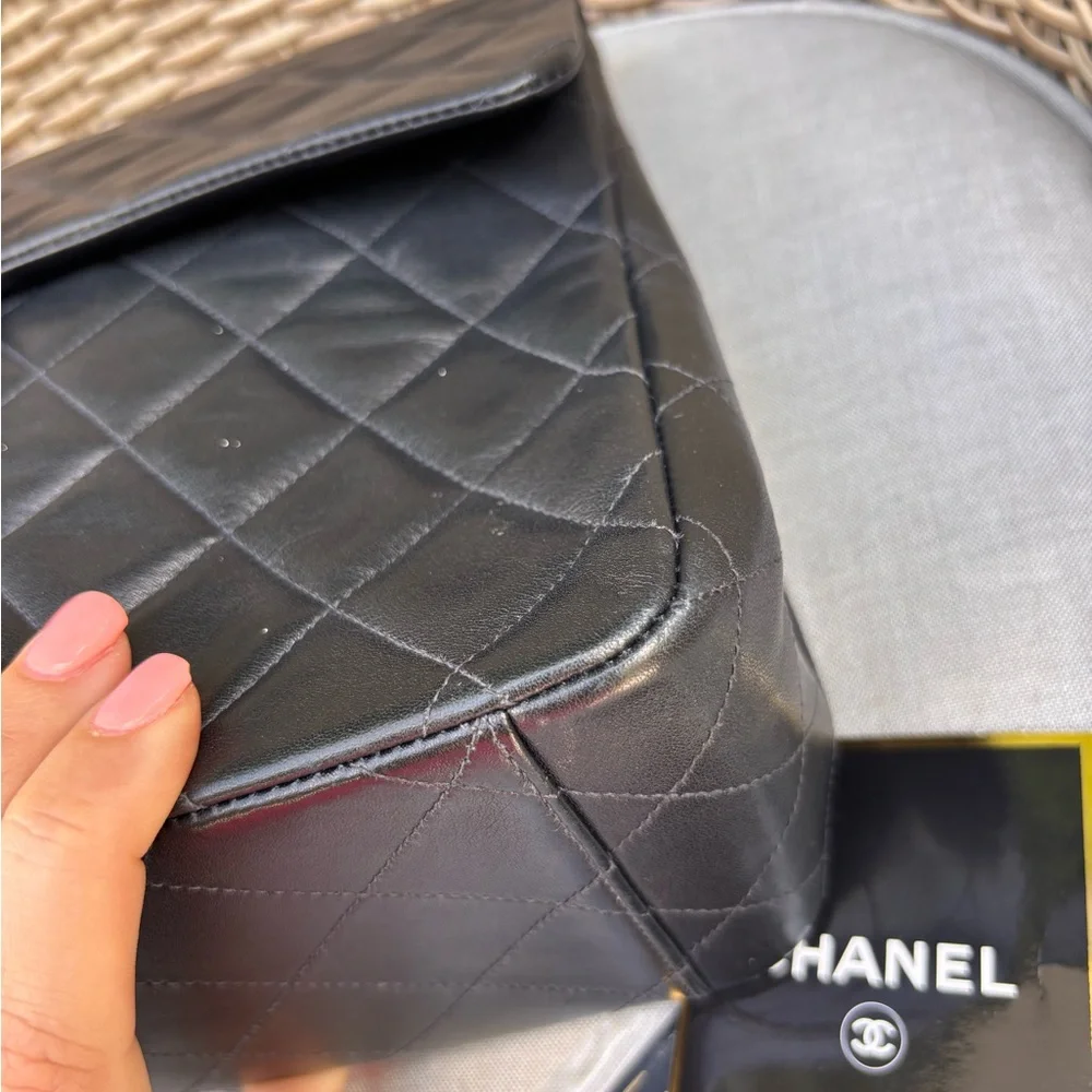 Authentic CHANEL JUMBO XL black lambskin single flap classic bag 24k gold - Picture 13 of 16